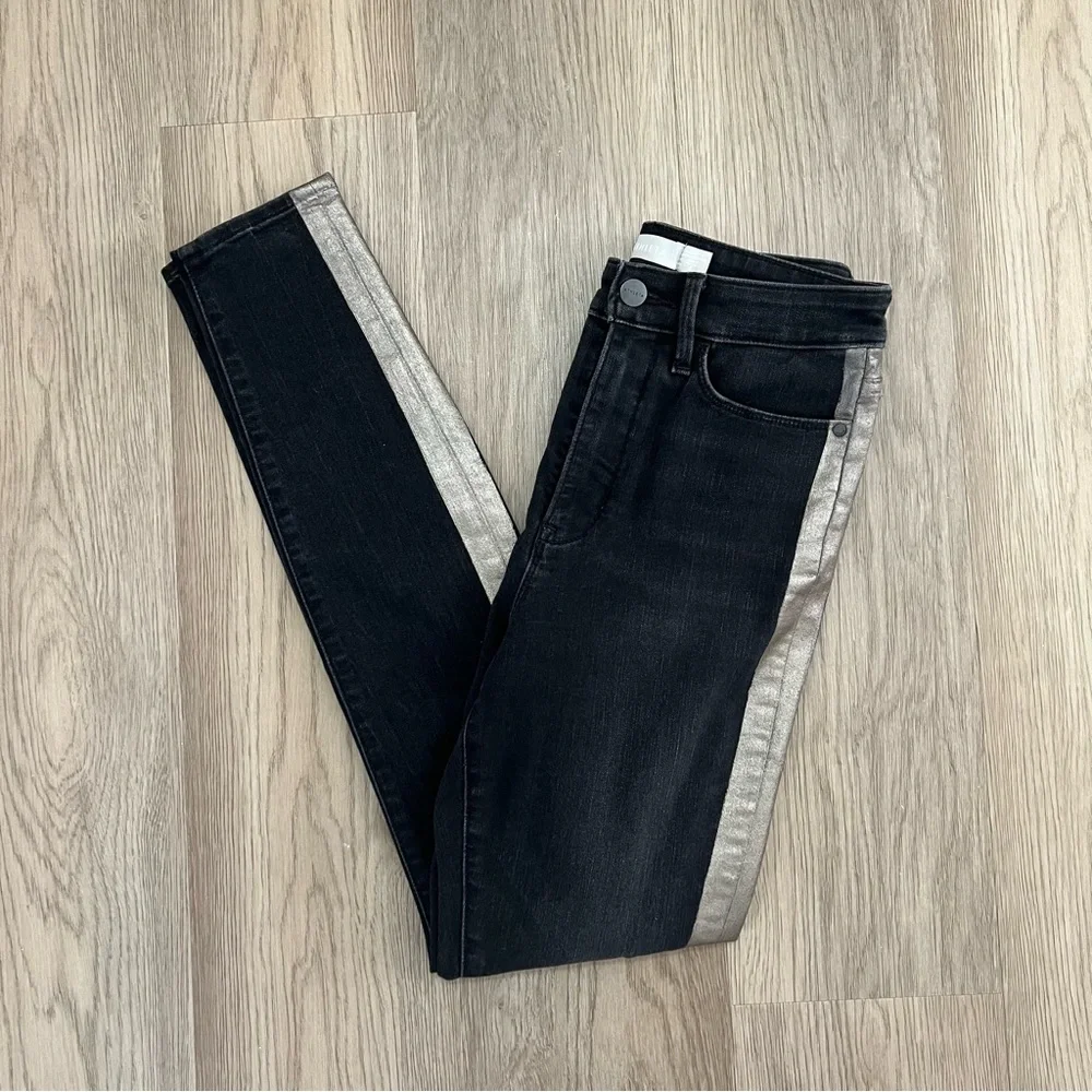 Athleta Tuxedo Stripe Sculpttek Metallic Skinny Jeans Size 4